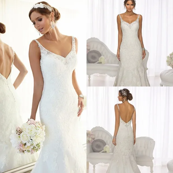 Hoge Kwaliteit Spaghettibandjes Crystal Pailletten Kralen Mermaid Backless Trouwjurk Hoge Kwaliteit Spaghettibandjes Crystal Pailletten Kralen Mermaid Backless Trouwjurk