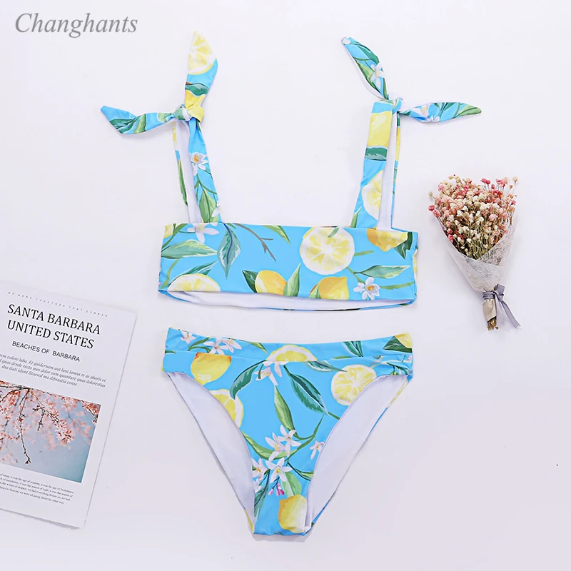

2020 New Model Women Bikini Set Girls Two Pieces Swimwear Female Bandage Swimsuit Ladies Low Waist Bathing Suit with Plant Print