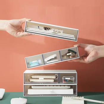 

Plastic Drawer Storage Box Desktop Stackable Cosmetic Finishing Box Dust-proof Jewelry Drawers Organizer Home Office Storage