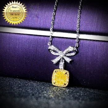 شراء18K عقد ذهب طبيعي 0.35ct الماس الأصفر و 0.23ct الماس الأبيض قلادة 005