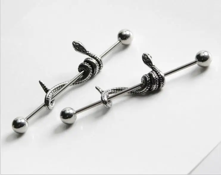 1Pcs Surgical Steel Snake Industrial Barbell Ring Cartilage Earring Body Piercing Jewelry