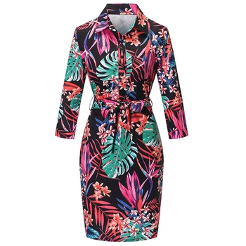 

2020 New Shirt Dress Women Elegant Office Lady Vintage Print POLO Spring Female Dress Long Sleeve Knee Casual Clothes Femininas