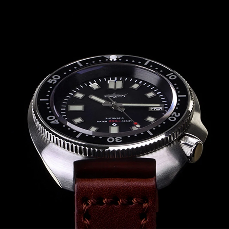 Винтажный тунец 6105 часы для дайвинга Бизнес Повседневный автоматический механический кожаный ремешок 200 м водонепроницаемые плавательные мужские спортивные часы