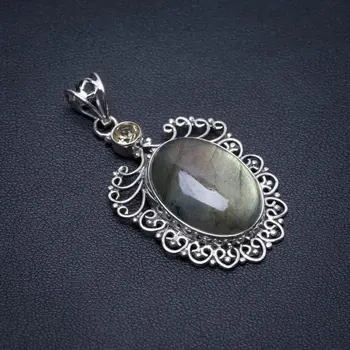 

Natural Blue Fire Labradorite and Citrine Mexican 925 Sterling Silver Pendant 2" S0931