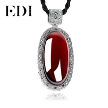 EDI 925 пробы серебро Имитация полудрагоценных камней Винтаж гранат кулон ожерелья для женщин