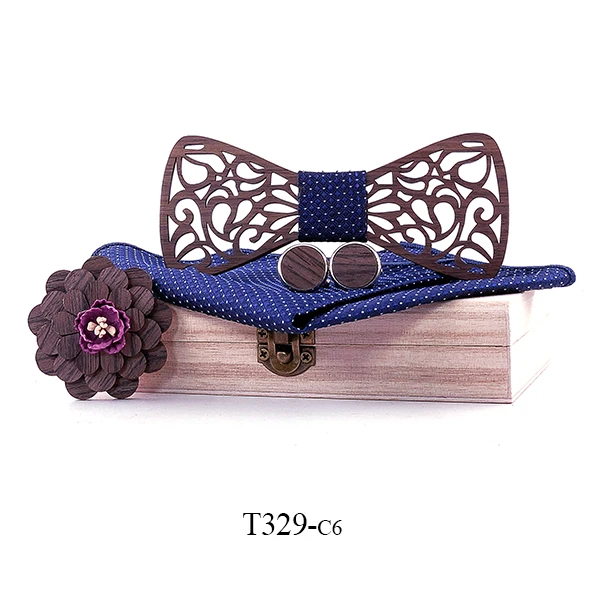 Подарок на Рождество деревянный галстук-бабочка джентльмен Жених деревянный галстук бабочка Свадебная вечеринка бабочка деревянный галстук для мужчин - Цвет: T329-C6