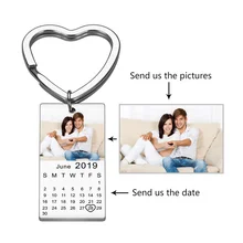 

Personalized Calendar Keychain Engraved with Your Date Text Signature Keyring Hand Stamped Date with Heart Customize Key Chain