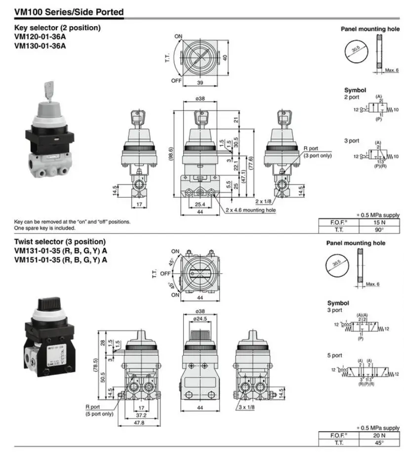 VM132-M5-32BA VM132-M5-32YA VM132-M5-32GA SMC 2/3 порт механический клапан нижний порт ed VM100 серии пневматические компоненты воздушный инструмент