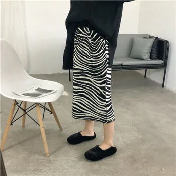 

Lychee Girls Zebra Printed Women Knitted Skirt Elastic Waist Sheath Female Skirt Bottom Vintage Autumn Lady Skirts Bottoms