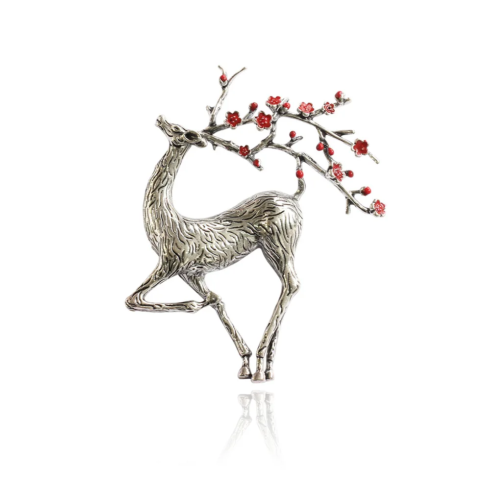 Wuli& baby, большие Sika Броши с оленями, для женщин и мужчин, сплав, коричневая эмаль, лося, животное, брошь на булавке, рождественские подарки - Окраска металла: Silver