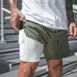 Новинка 2019, мужские шорты, двухслойные, плюс размер, на шнуровке, спортивные шорты для фитнеса, встроенные карманы, функция быстрого