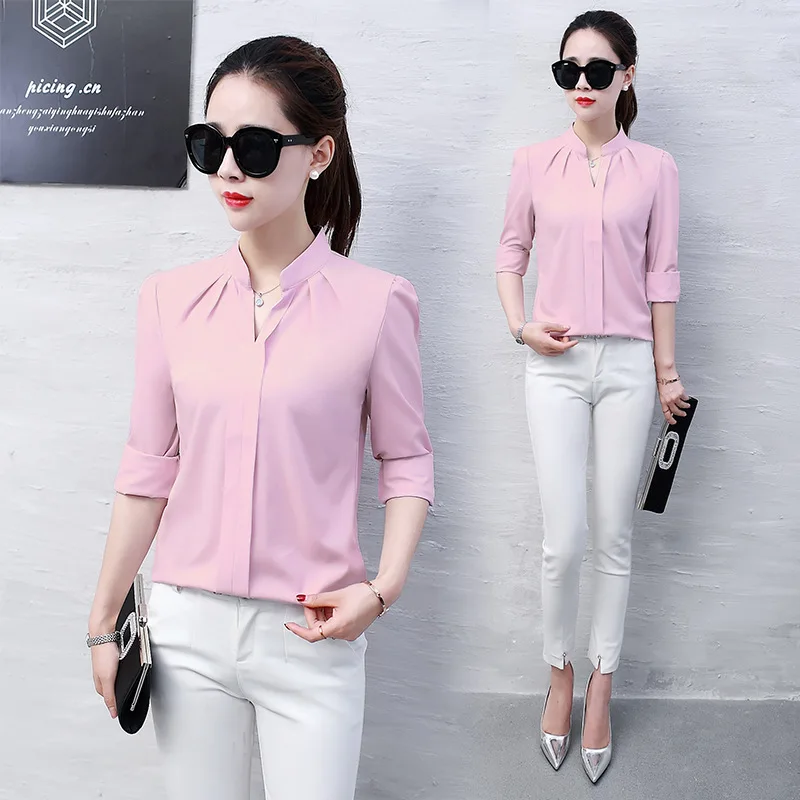 

Korean Fashion Chiffon Women Blouses Office Lady Shirt and Blouse Long Sleeve Blusas Largas Plus Size XXL Women Tops and Blouses