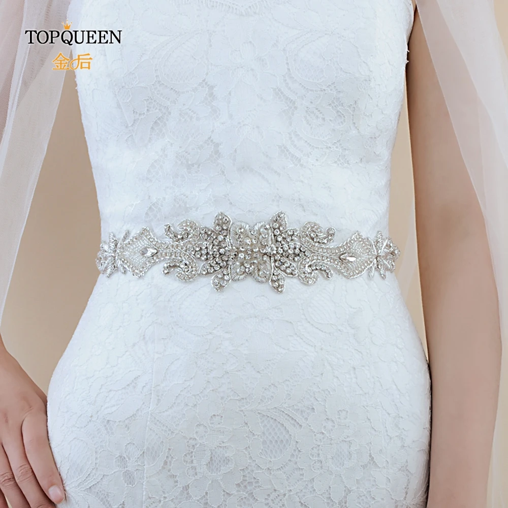TOPQUEEN S367 королевская медаль ремесло свадебный пояс серебристого цвета со стразами для невесты пояс торжественное платье пояс ручной работы пояс невесты с индийским кружевом