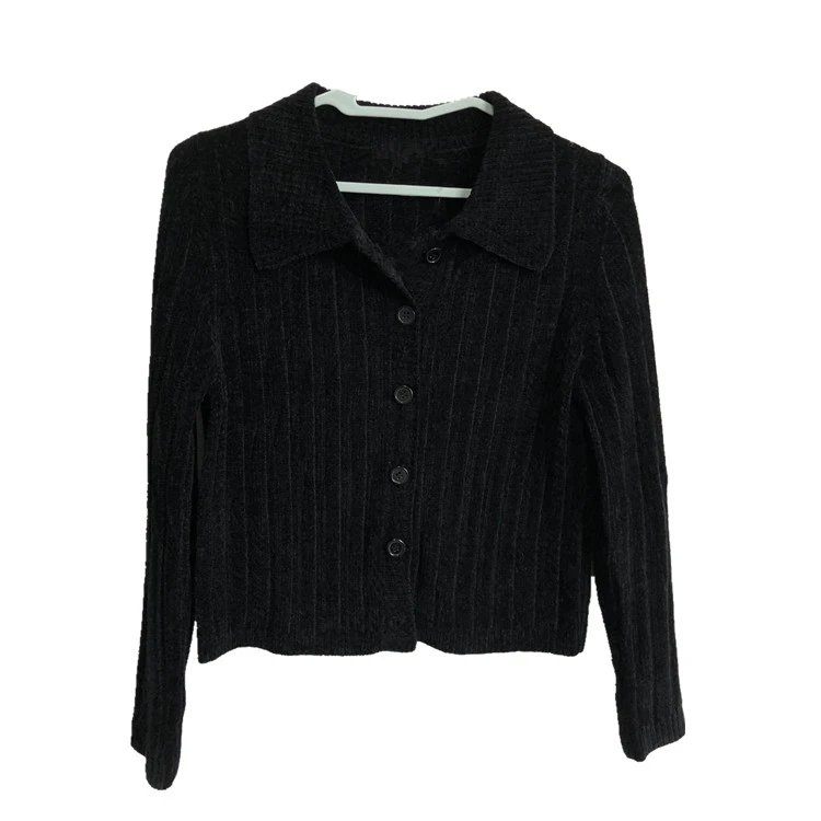 Осень панк каваи короткий pull femme sweter черные вертикальные полосы Turn-Down Воротник укороченный свитер женский синель вязаный кардиган