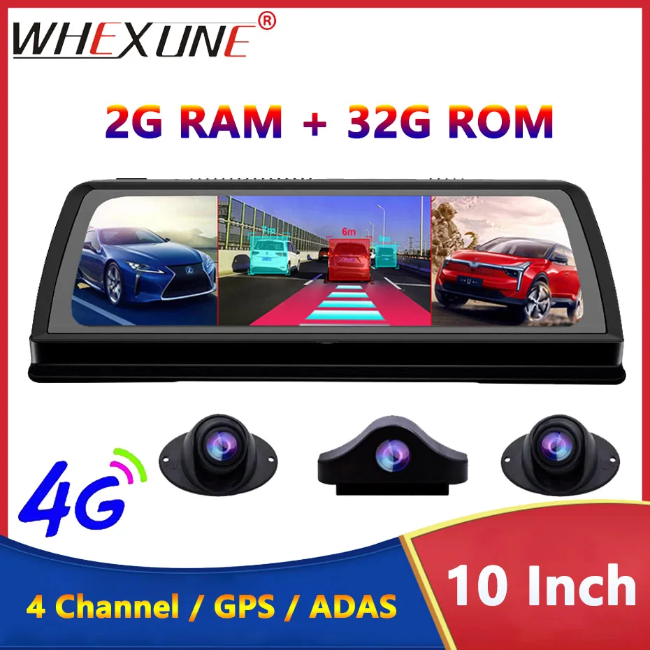 10" Dashboard 4G Rear View Mirror Android Auto Dash Cam GPS Navigator