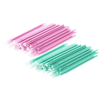 

200 Pcs Disposable Swab Applicator Mini Brush Eyelashes Extension Mascara Tools Green & Pink