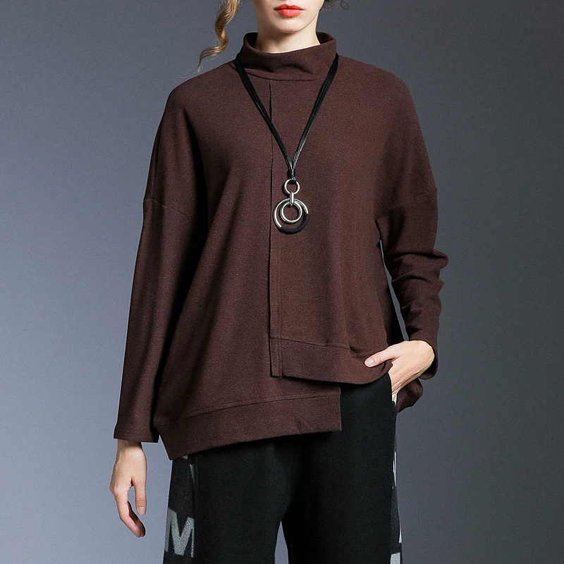Свободная черная Асимметричная толстовка с разрезом, новинка, круглый вырез, длинный рукав, Женская мода большого размера, весна Y952
