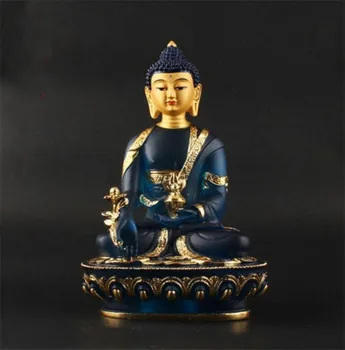 

YM Copper statue Tibetan Buddhism Hand Painting Resin Statue Car Decoration Medicine Buddha Blue