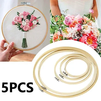 

5pcs Bamboo Embroidery Round Wreath Stretch Cross Stitch Hoop Tool Set Crafts Anti-corrosion And Anti-mold