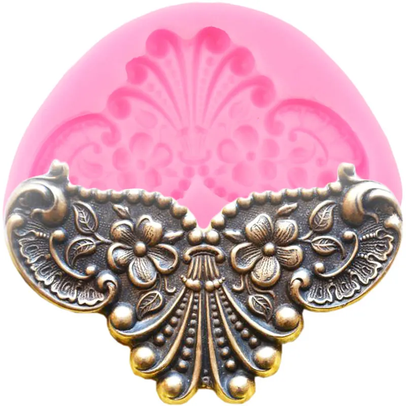 

3D Mirror Image Medallion Frame Silicone Molds Baroque Relief Flower Fondant Cake Decorating Tools Jewelry Candy Chocolate Mould
