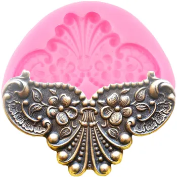 

3D Mirror Image Medallion Frame Silicone Molds Baroque Relief Flower Fondant Cake Decorating Tools Jewelry Candy Chocolate Mould