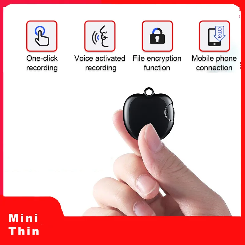 Mini Voice Recorder Heart Pendant Necklace Accessories Hi-Tech Wearables Smartphone TechWear color: black