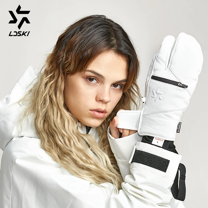 Перчатки для катания на лыжах из козьей кожи, светильник LDSKI Scout, перчатки для катания на лыжах, перчатки для сноуборда, перчатки для большого пальца, термоподкладка, карман на молнии