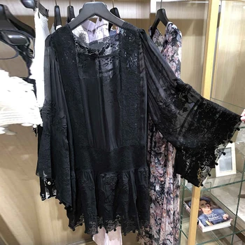 

HIGH STREET Newest Fashion 2020 Designer dress Women's Square Collar Butterfly Sleeve Loose Embroidery Chiffon dress