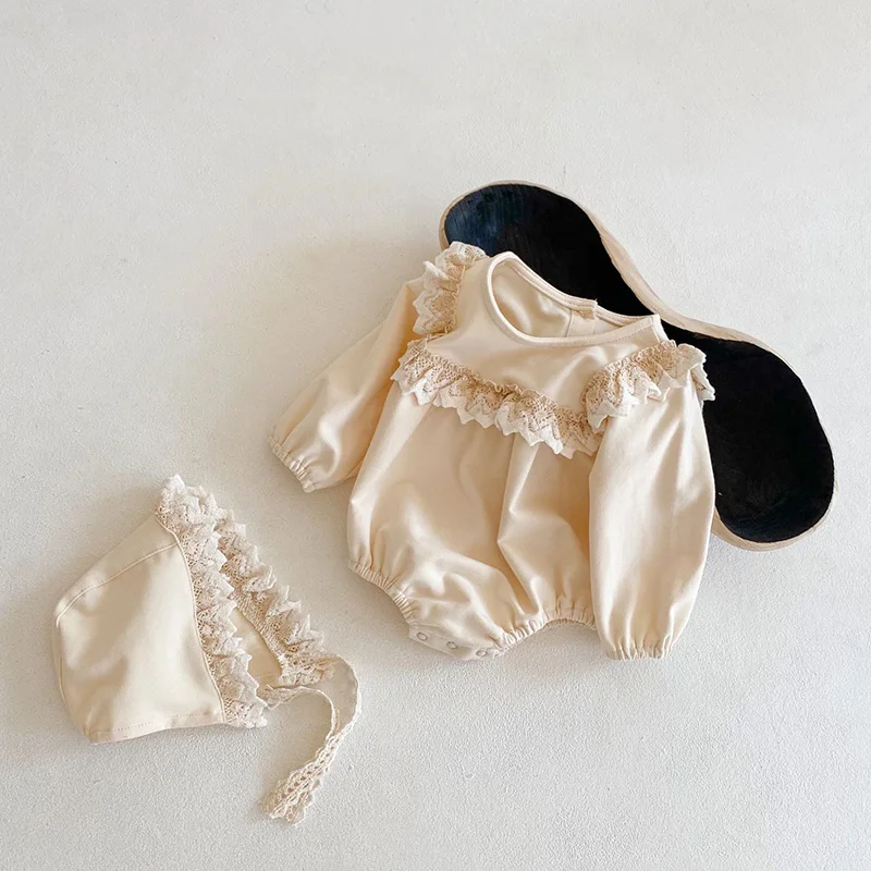 Baby Girls Ruffle One Piece Bodysuit With Hat