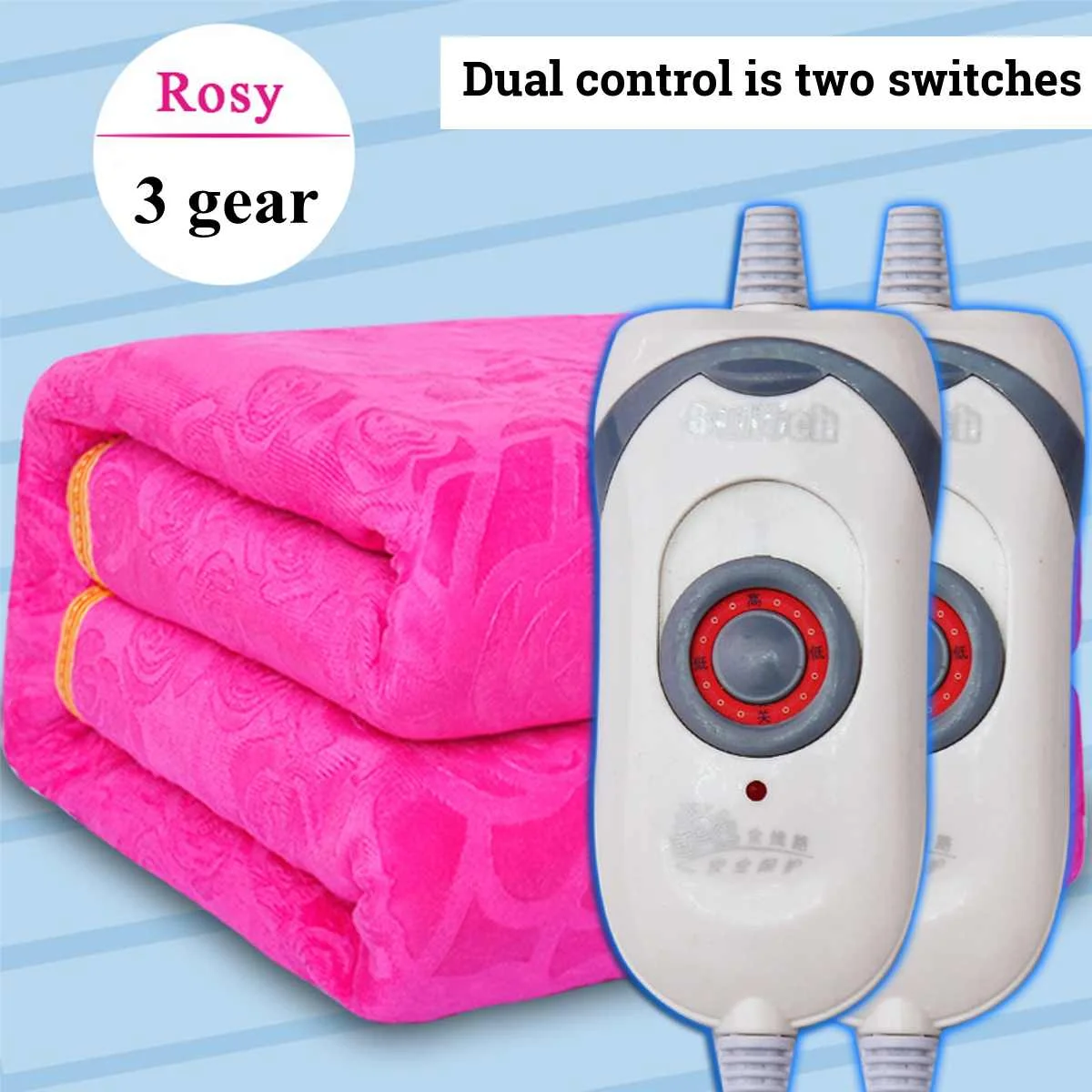 rose 3 gear Бытовые фланелевые Электрические одеяла нагреватель 200*180 см регулируемый подогрев одеяло Термостат Электрическое отопление одеяло с пультом дистанционного управления - Цвет: rose 3 gear