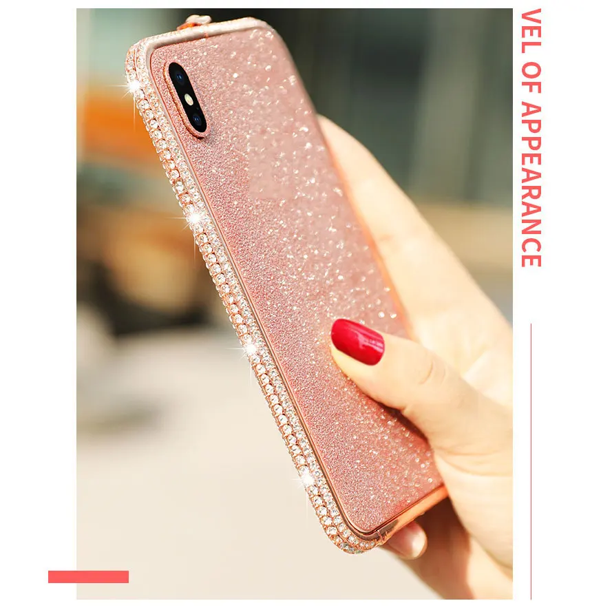 Чехол-бампер для iPhone 6, 6 S, 7, 8 Plus, защитная Алмазная Рамка для iPhone X, XR, Xs Max, противоударный чехол Fundas Capa+ блестящая пленка