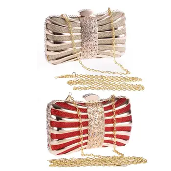 

Ladies Metal Chain Shoulder Bag Evening Clutch Luxury Diamond Rhinestone Sequins Striped Prom Wedding Jewelry Handbag