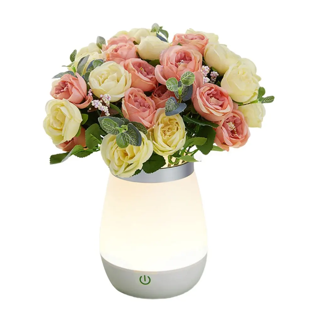 

Creative Touch Vase Night Light Bedroom Bedside Dimmable Luminous Light Lamp Rose Potted Flower Fire Lamp