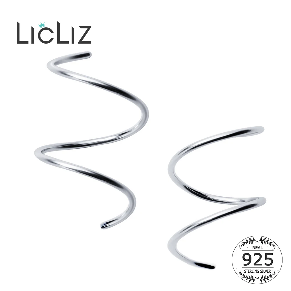 

LicLiz 2019 New 925 Sterling Silver Spring Shape Hoop Earrings for Women Spring Open Earrings Twisted Ear Studs LE0488