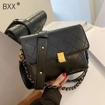 

[BXX] Solid Color PU Leather Shoulder Bags For Women 2020 Autumn Winter Trend Crossobody Handbags Female Chain Hand Bag HO476