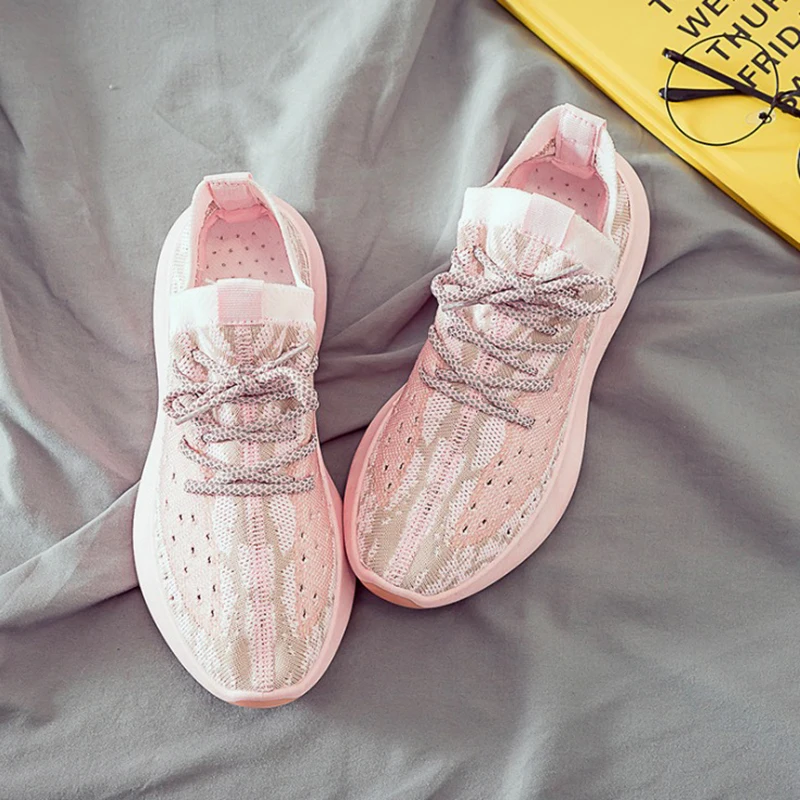 pink women shoes Женская обувь; модная весенняя женская повседневная обувь из сетчатого материала; обувь на плоской подошве со шнуровкой; сезон осень; легкая дышащая обувь для фитнеса - Цвет: pink women shoes