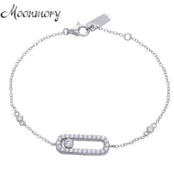 

Moonmory Women 925 Sterling Silver Sliding bracelet For Girl With one Movable Stone Clear Zircon Sterling Silver Jewelry Bangle