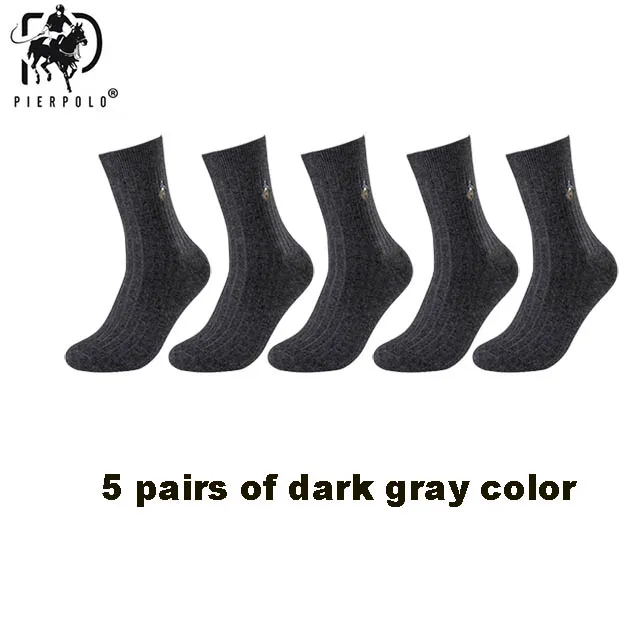 PIER POLO Cotton Sock Warm High Quality Men Dress Socks Calcetines Hombre Socks Business Winter Men gifts size39-44 sokken 5pair - Цвет: 5  dark  gray