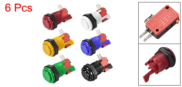 6 colors Uxcell 6 шт. кнопочный переключатель 27 мм монтажное отверстие игровой корпус круглый для аркадных видеоигр синий/белый/черный/красный/желтый/зеленый - Цвет: 6 colors