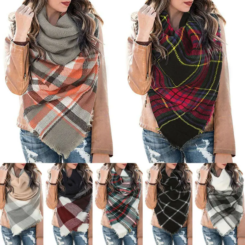 

Women Blanket Oversized Tartan Scarf Wrap Shawl Plaid Cozy Checked Pashmina Lot Wraps