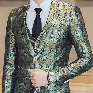 Тонкий крой Повседневный Terno Masculino 3 шт/2 шт Pak Mannen люкс Nieuwe patroна Jurk Past Een knop Host Podium Smoking 3XL-M - Цвет: Green blazer only