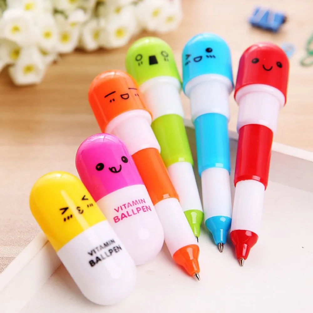 

80*6 Colors expression stretch pill ballpoint pen Lovely Creative Pill Ballpoint Pen Cute Learning Stationery Prize Party gift