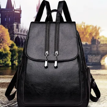 

Women Backpack Korean Covered Zipper Casual Soft Leather Bag Large Capacity Fashion Hot Mom Multifunctional Backpack #T1G