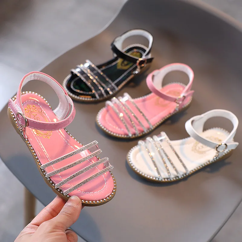 

2021 Baby Fashion Rhinestone Little Girl Summer Sandals Kid Princess Dress Shoes For Children'S Beach Shoe 1 3 5 7 9 11 12 Years