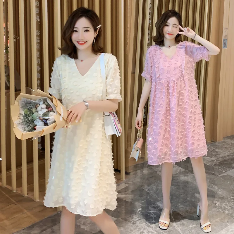 

Maternity Clothes 2019 Summer Wear Korean-style Long Varved Chiffon Dress Pregnant Women Summer Dress Fashion Mom