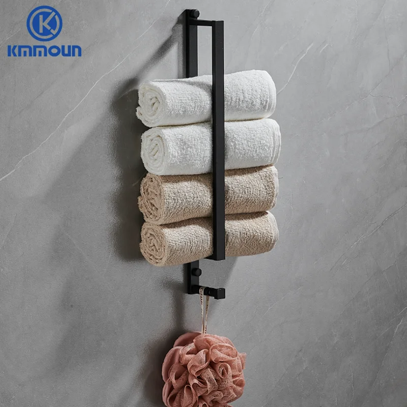 Black Towel Bar Bathroom Towel Rack With Hook Space Aluminum Two Way Install Rack Kitchen Storage Holder