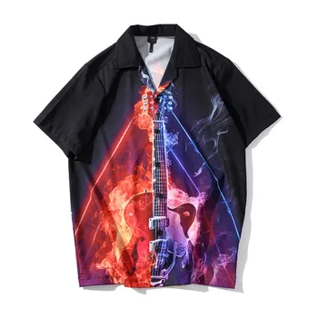 

Mens Summer Fashion Shirts Casual Short Sleeve Beach Tops Loose Casual Blouse Ice Fire Shirt Printed short sleeve beach shirt