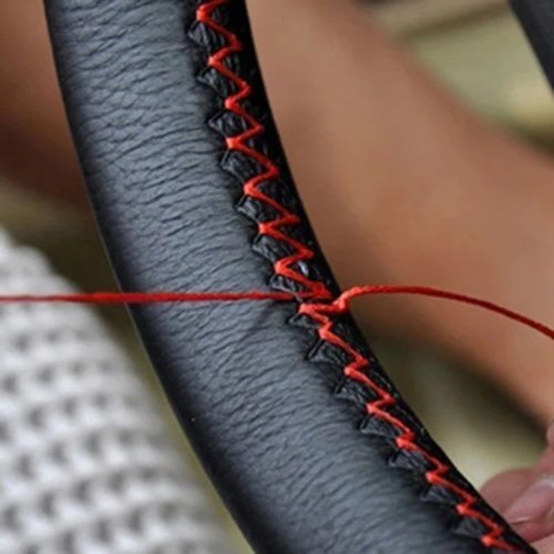 

Auto Steering Wheel Cover Faux Leather Wrap With Needles For DIY Comfortable