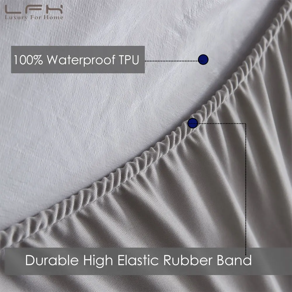 LFH Solid Stripe Cotton Terry Waterproof Mattress Pad Cover All Size Available Dust Mites Waterproof Bed Sheet Protector