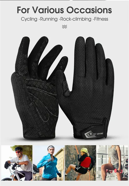 WEST BIKING-guantes de ciclismo para hombre, manoplas transpirables  antideslizantes para pantalla táctil, para deportes al